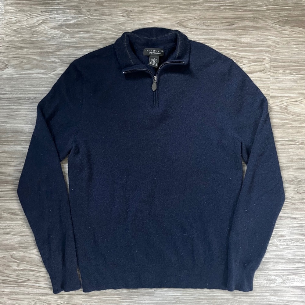 The Men's Store Bloomingdale's Cashmere Quarter Zip Sweater Navy Blue Large